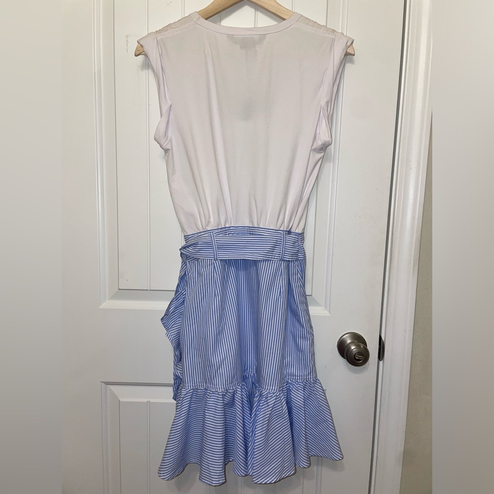 Veronica Beard White Top with Blue Ruffle Mini Dress - Picture 9 of 11